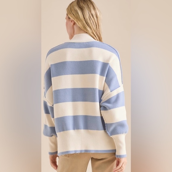 NEW with tags (NWT) Anthropologie Lydia Blue & White Striped Mockneck Sweater - Picture 6 of 11